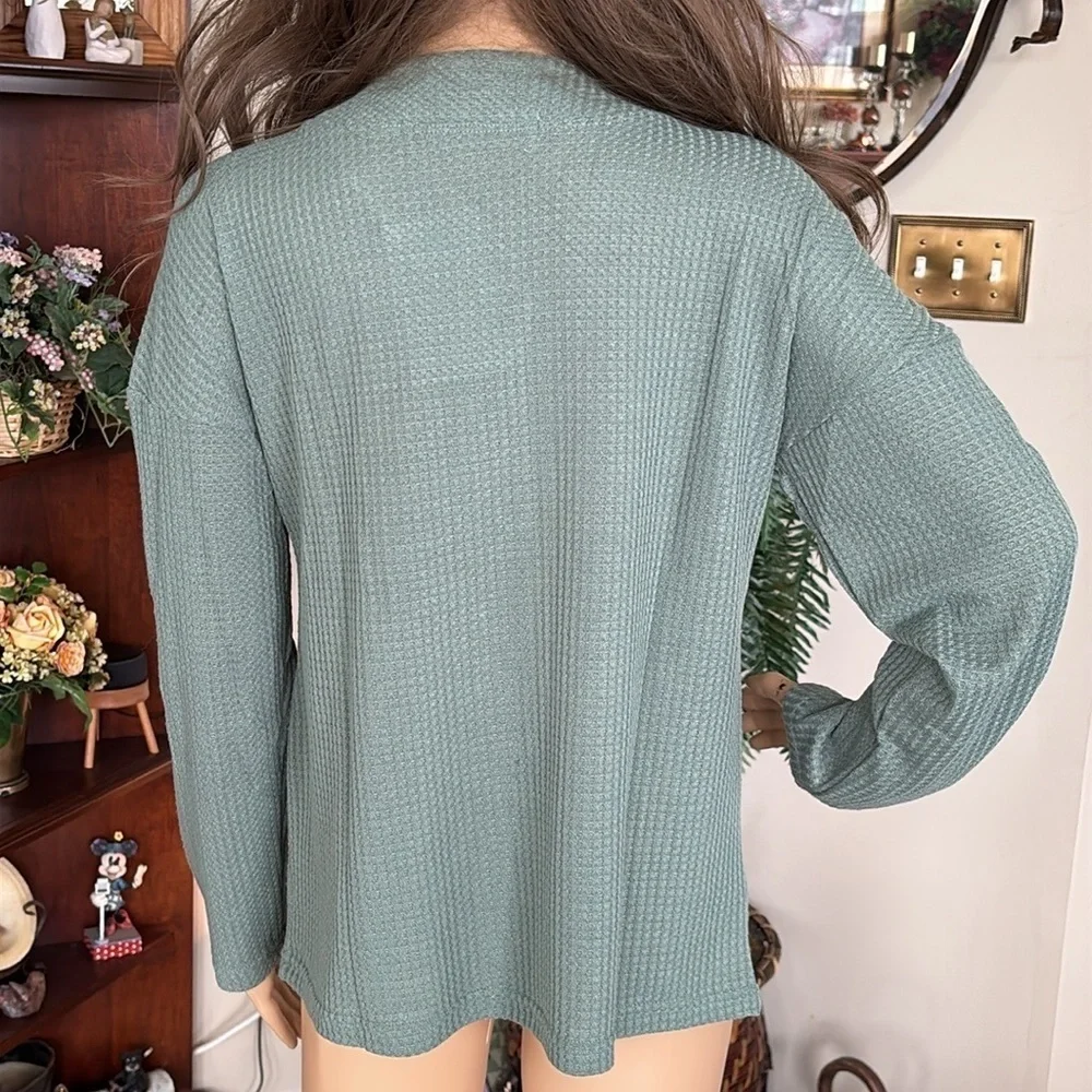 Brand New ADR Button Up Moss Green Pajama Lounge Long Sleeved Top Sleepwear